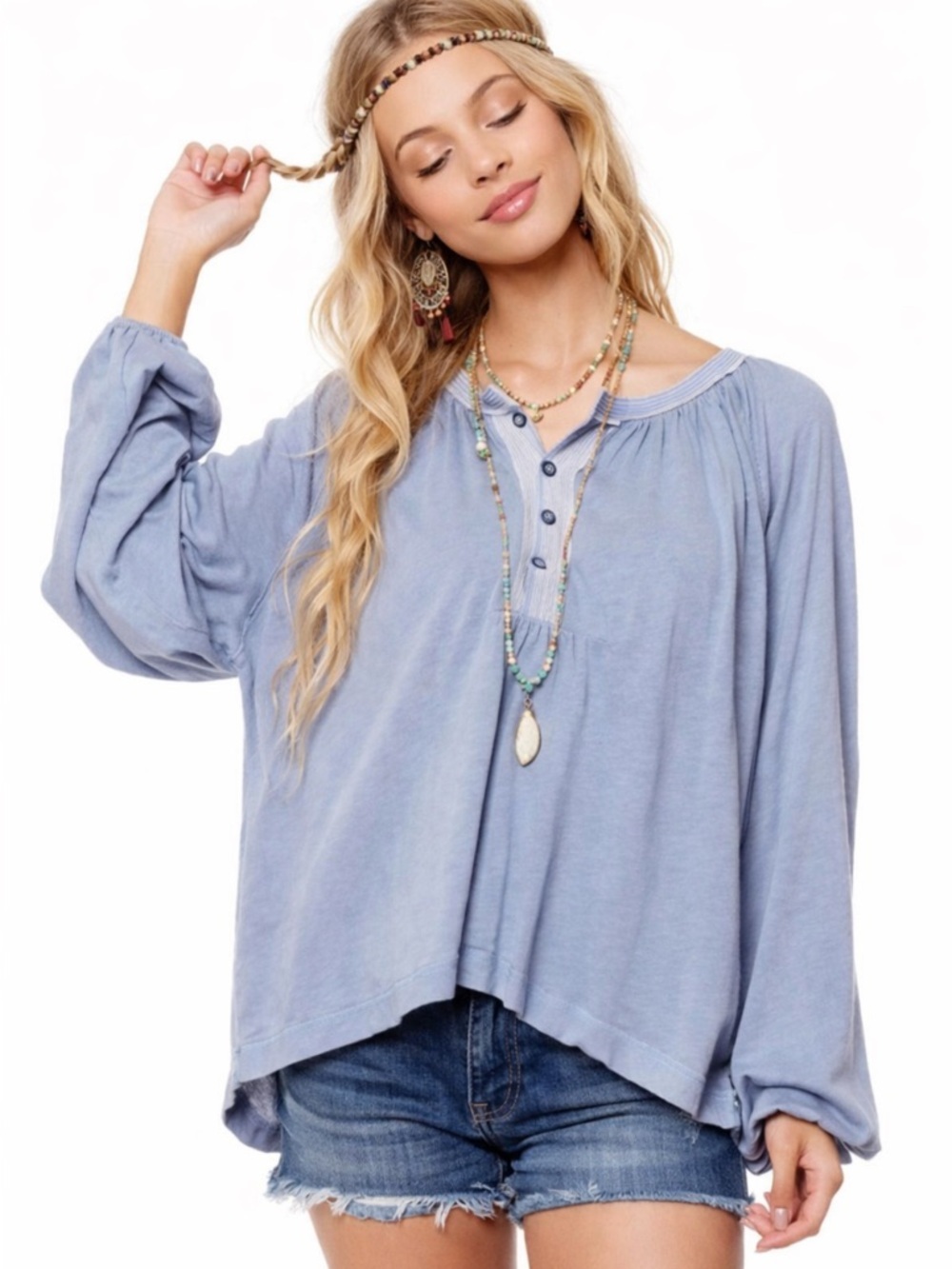 Free People We The Free Acadia Long Sleeve Henley Tunic Top Medium 36407